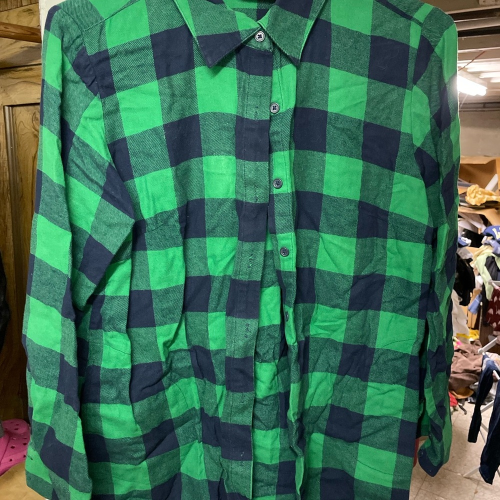 Joan Rivers Green and Blue Plaid button down Shirt